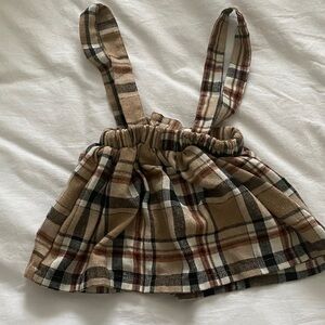 Plaid Suspender Mini Skirt in Tan and Black